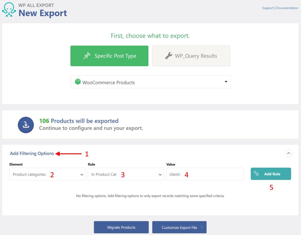 Export WooCommerce Products Simple Filter