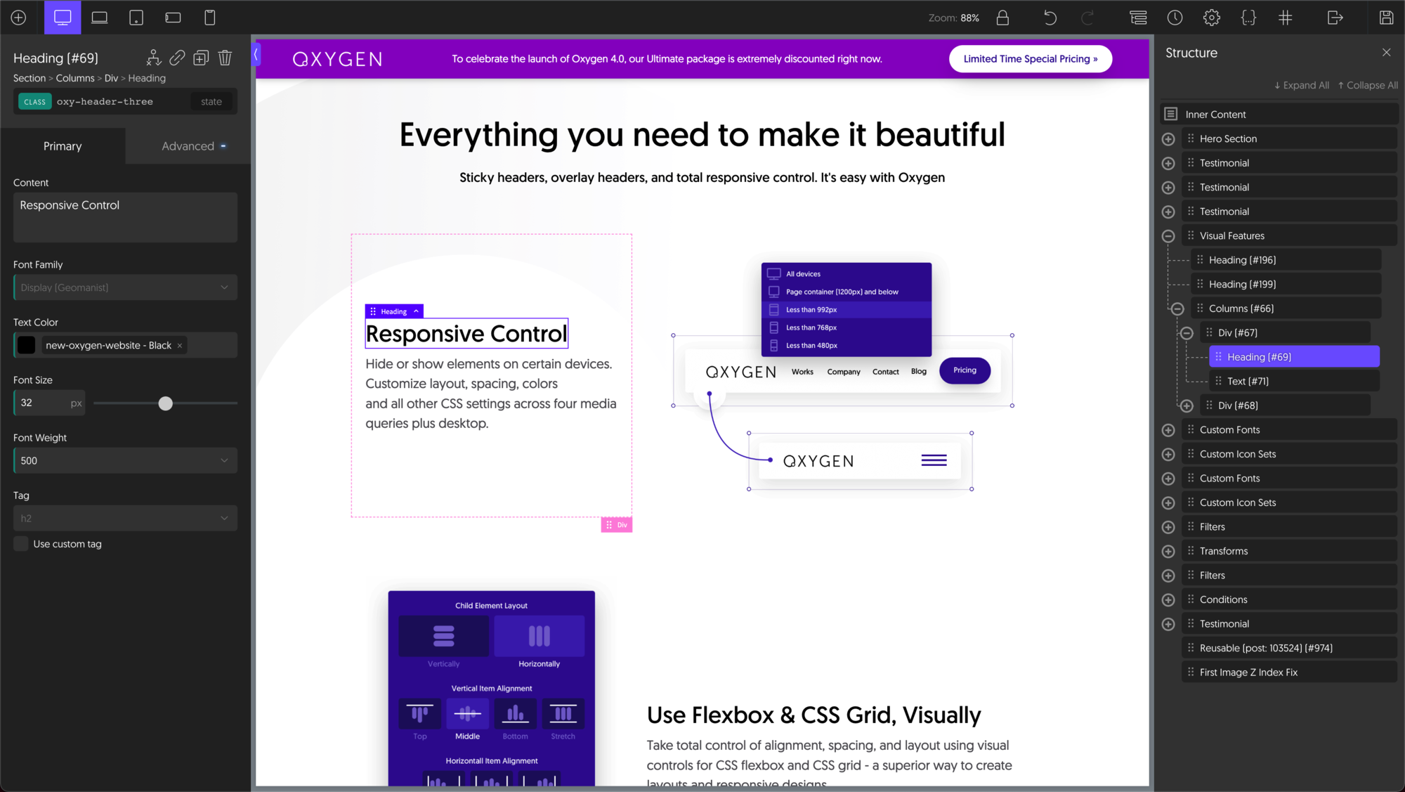 An image depicting Oxygen's visual site builder interface