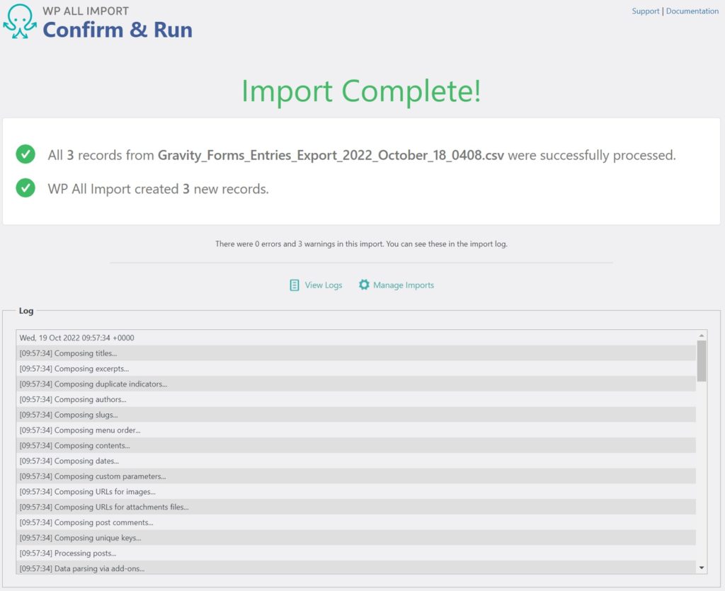 Import Gravity Forms Entries Complete