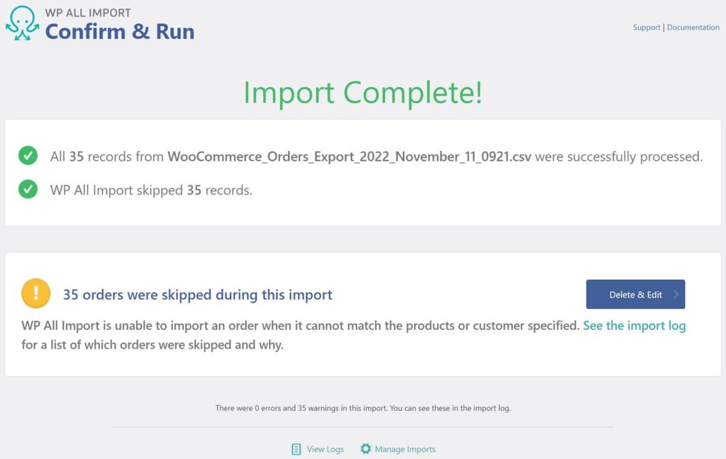 WooCommerce Order Import Complete
