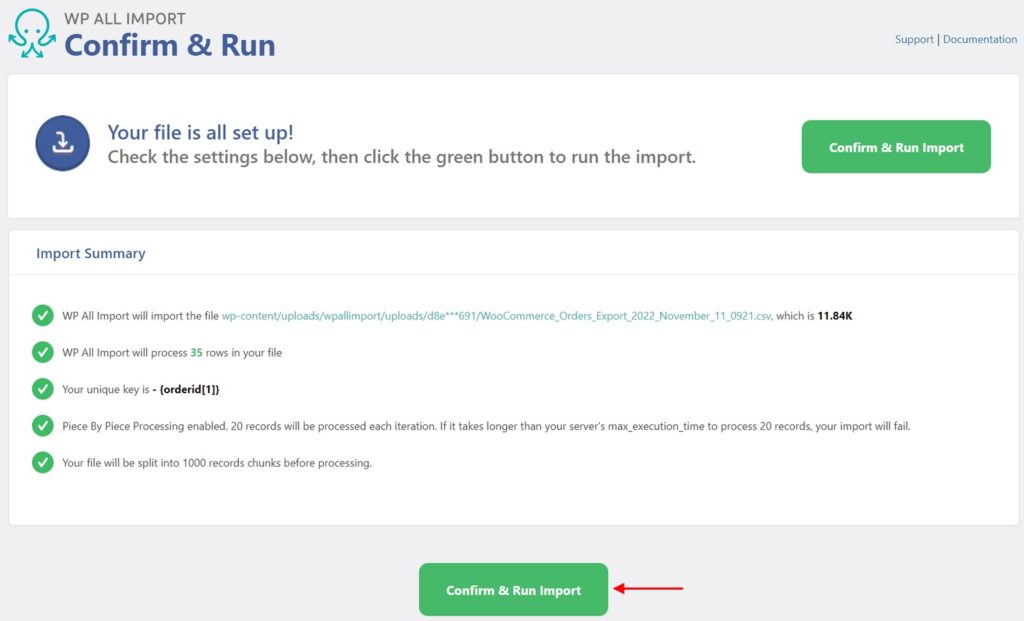 WooCommerce Order Import Confirm and Run