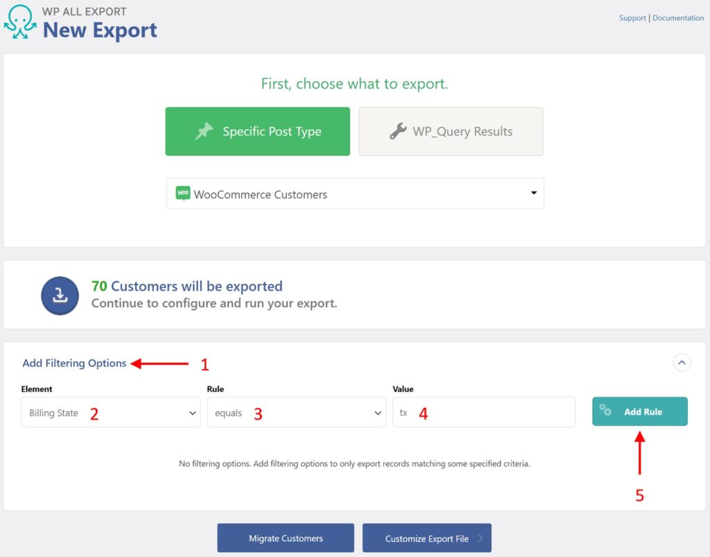 Export WooCommerce Customers Simple Filter
