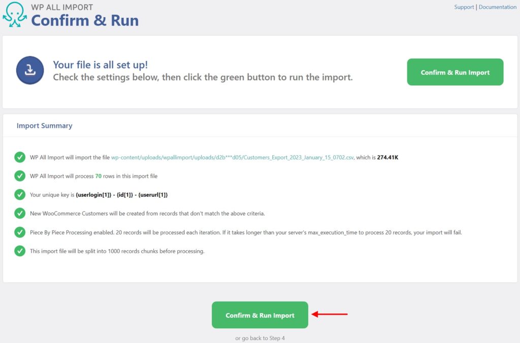 Import WooCommerce Customers Confirm and Run