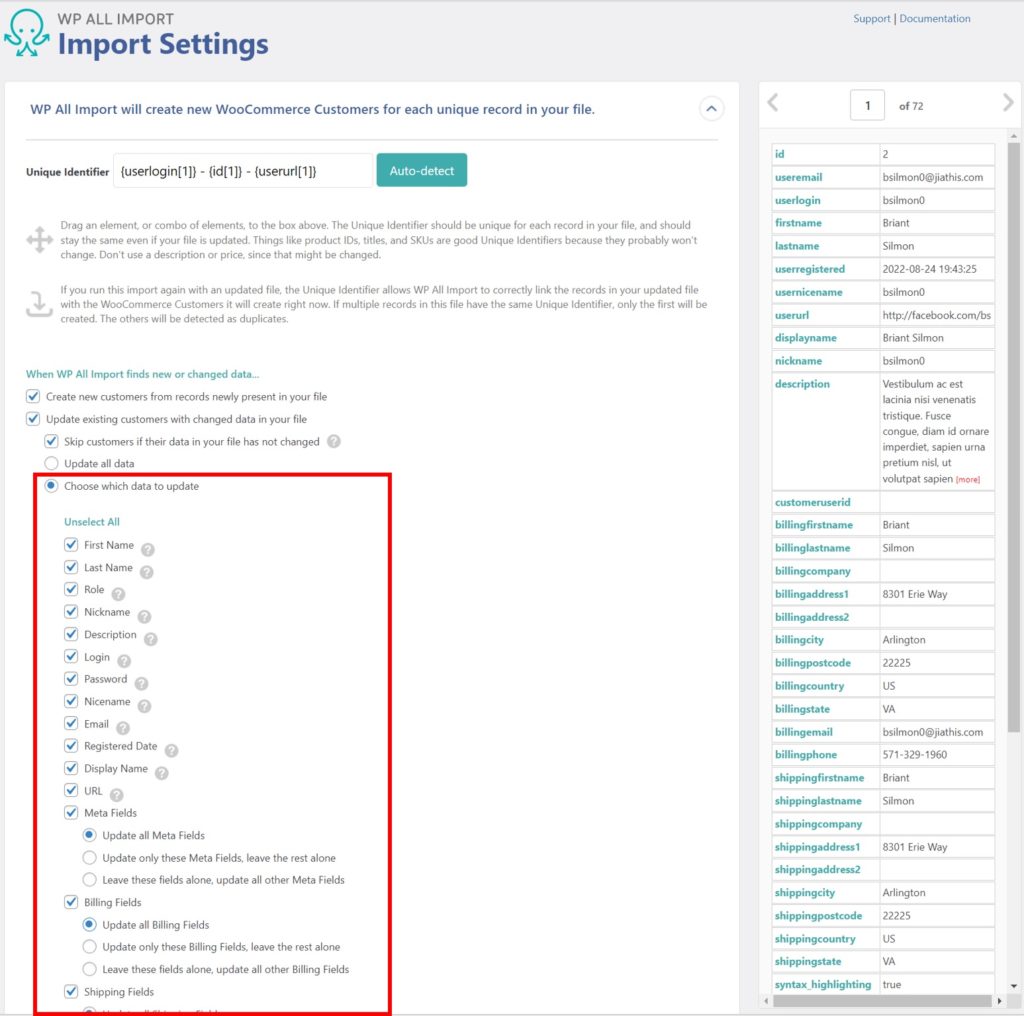 Import WooCommerce Customers Update Data