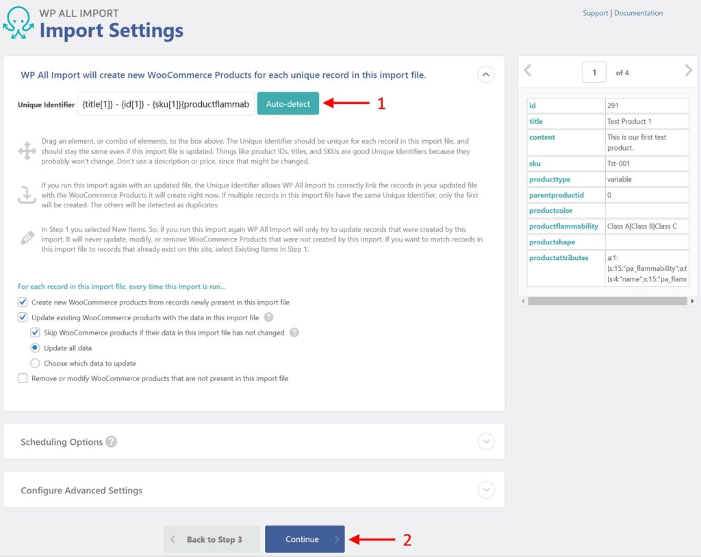 Import Variable Products Walkthrough Import Settings