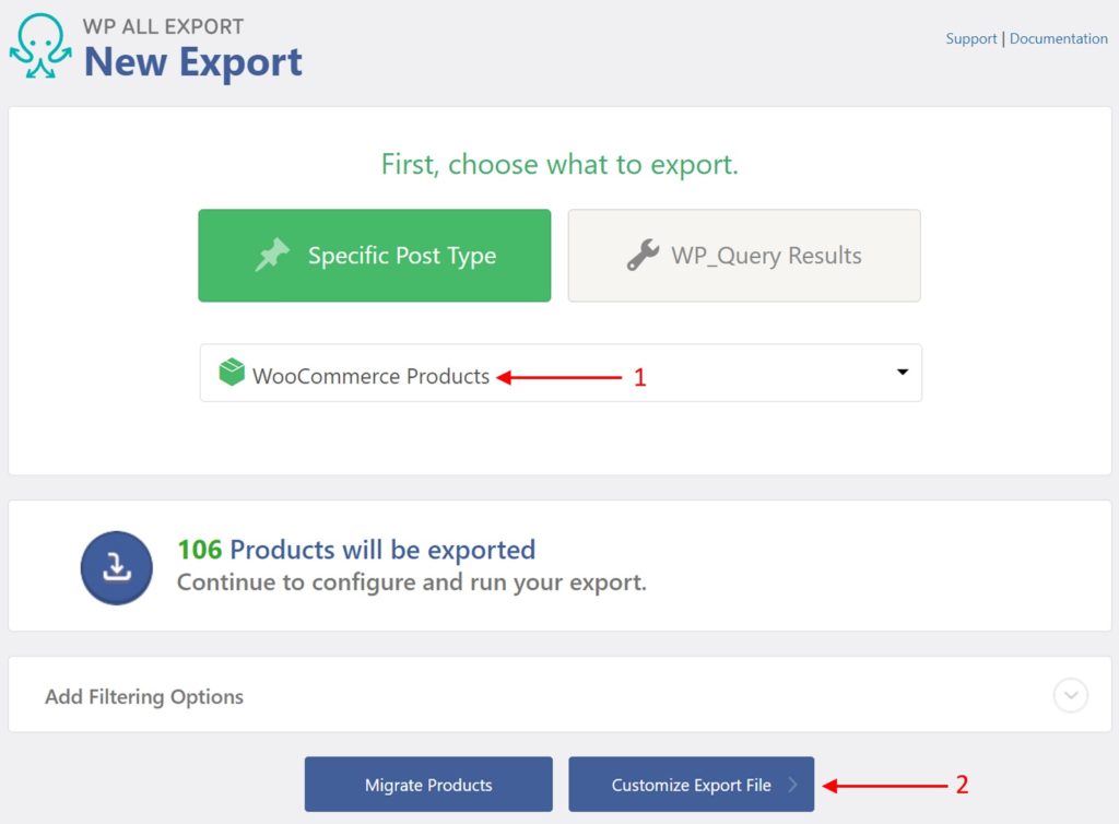 Exporting WooCommerce Products New Export