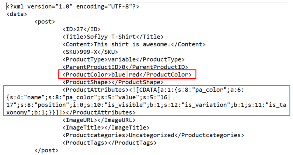 Woocommerce Product Import XML - Markup Sample