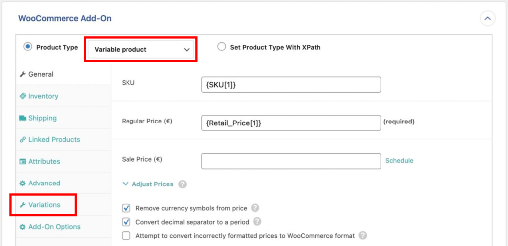Importing Variable Products WooCommerce - Setting Product Type
