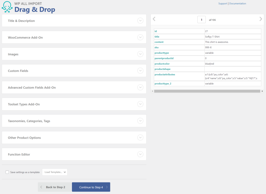 Importing Woocommerce Products - Drag and Drop Screen