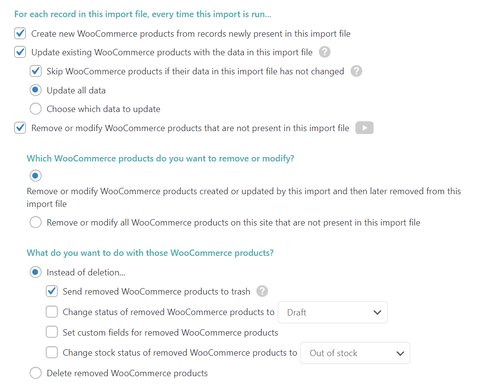 Importing Woocommerce Products - Add, Modify, Delete Options