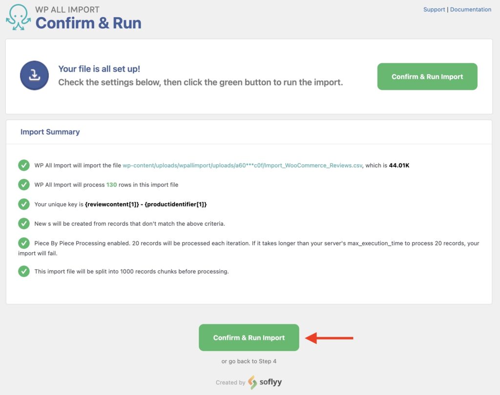 Import WooCommerce Reviews - Confirm and Run