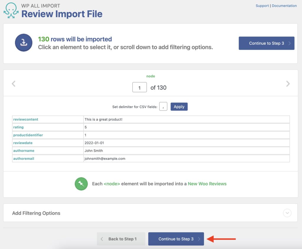 Import WooCommerce Reviews - Check Import File