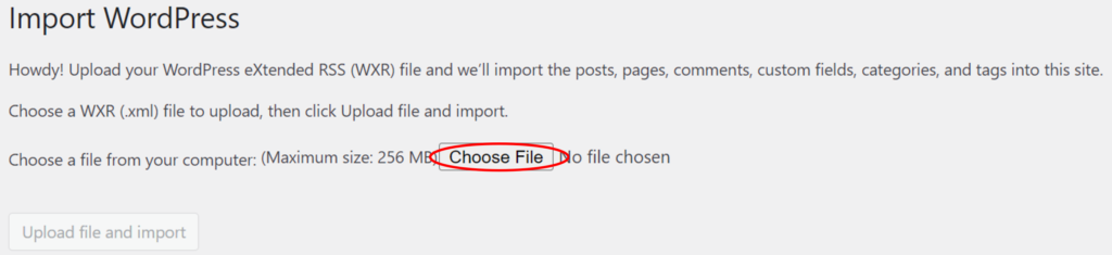 Import WordPress Posts with Images - Choose File for Default Importer