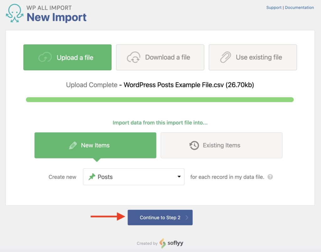Import WordPress Posts - Create New Import