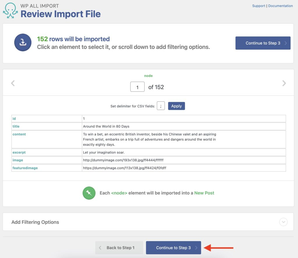 Import WordPress Posts with Images - Review Import File