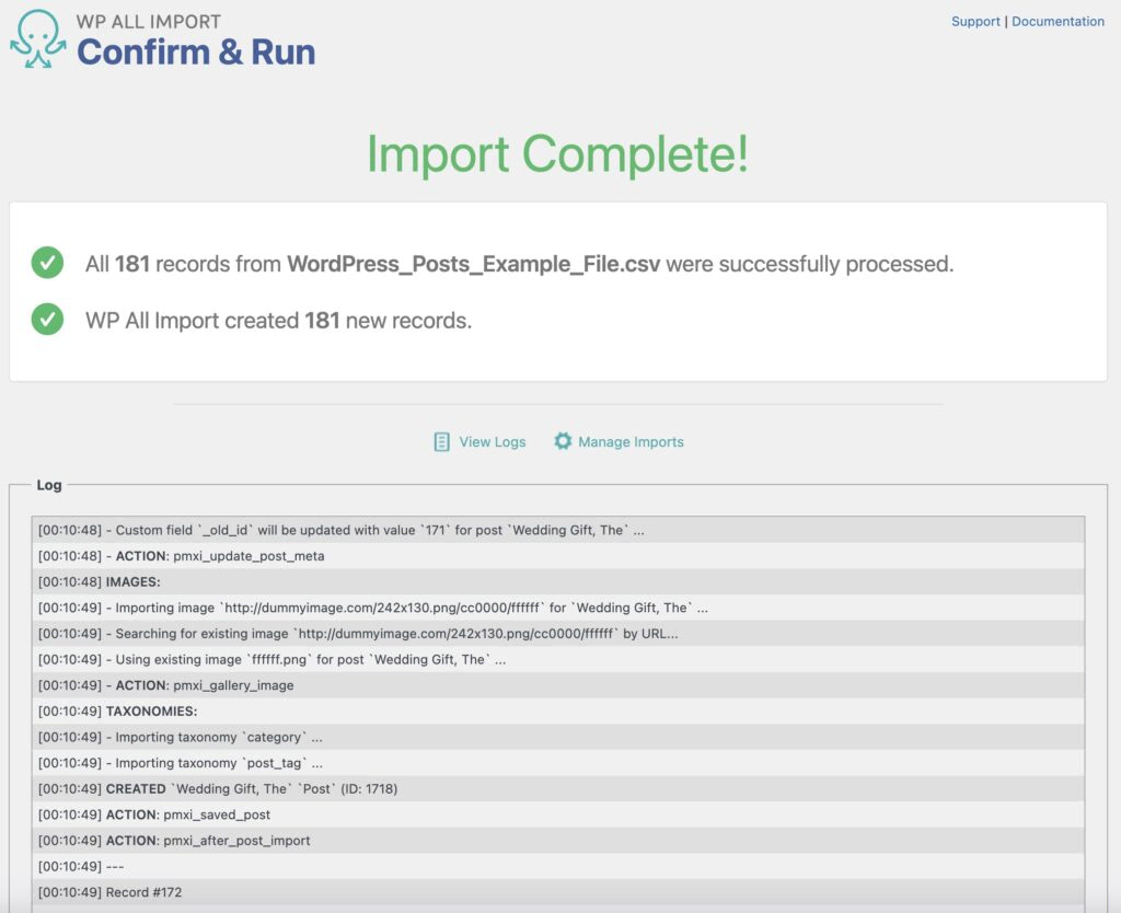 Import WordPress Posts with Images - Import Complete