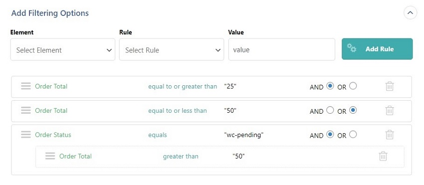 Advanced Order Export for WooCommerce - Grouping Filter Conditions