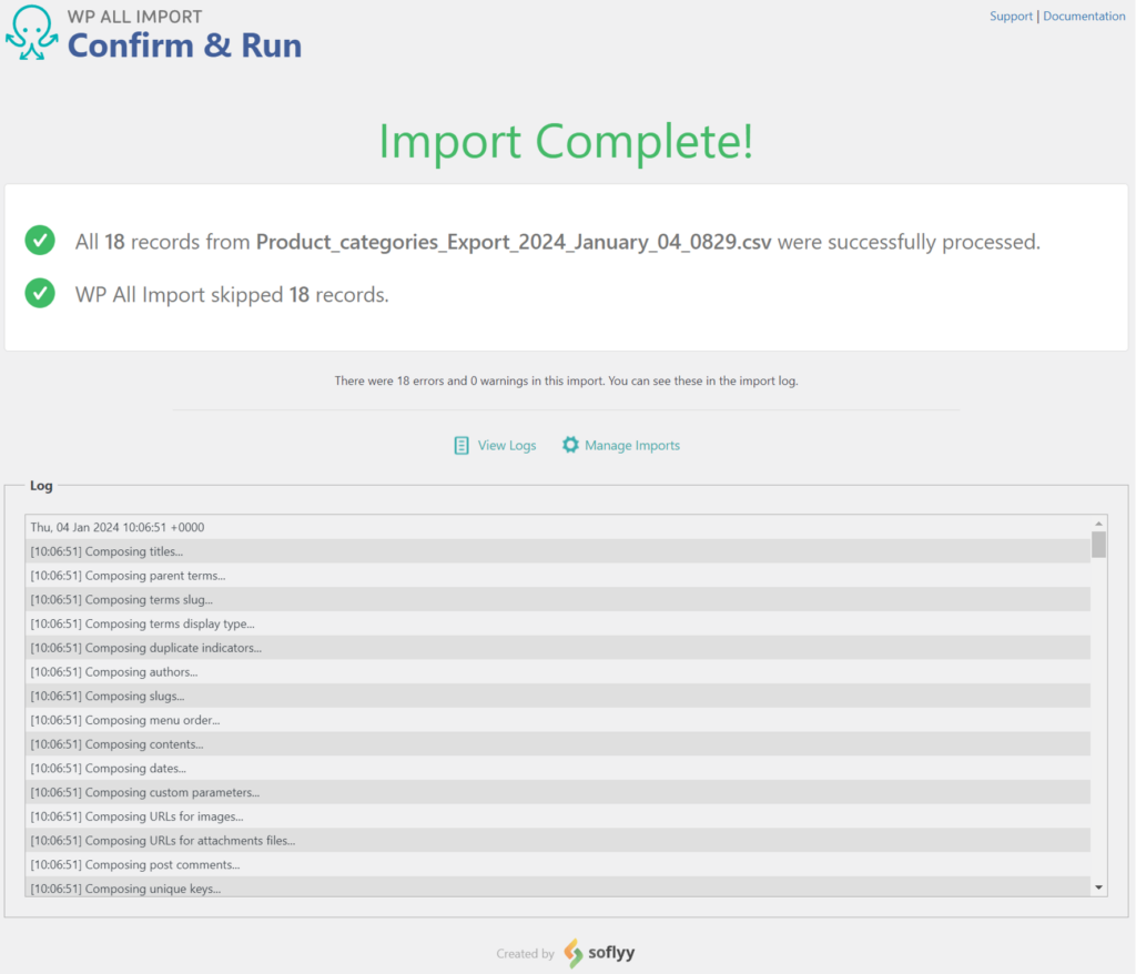 Import Product Categories to WooCommerce - Import Complete