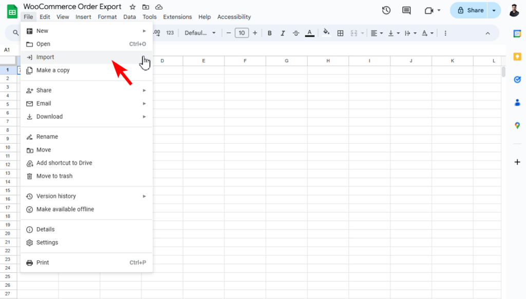 Create new Google sheet and import the test file