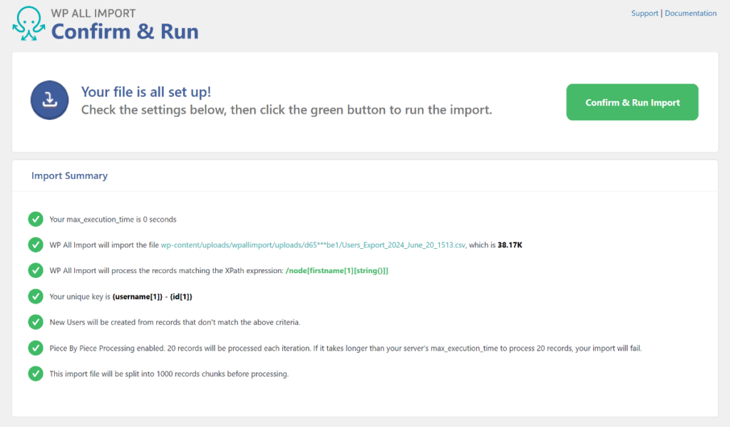 Confirm and Run User Import