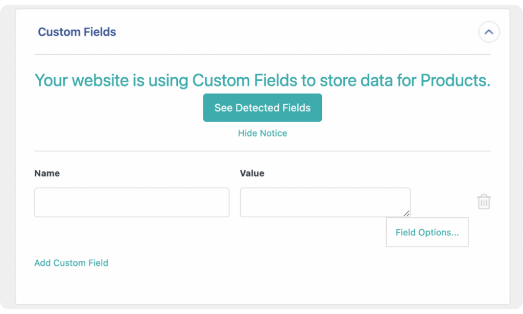 Custom field panel in WP All Import to map WooCommerce product data