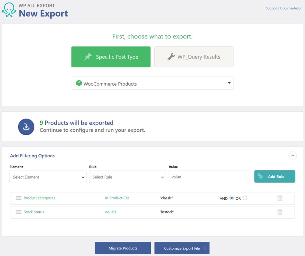 Export WooCommerce Products Combination Filter
