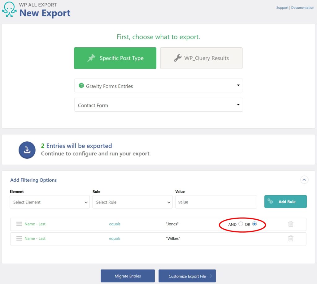 Gravity Forms Entries Export Compound Filter