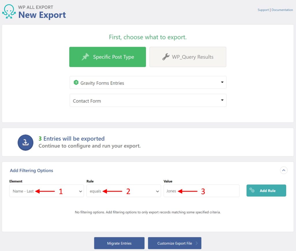 Gravity Forms Entries Export Filter