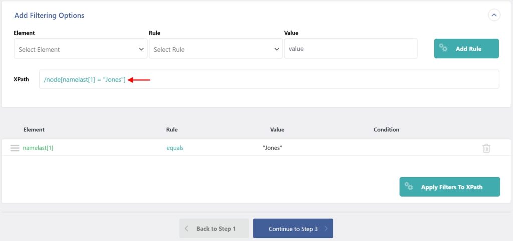 Gravity Forms Entries Import Filter XPath Applied