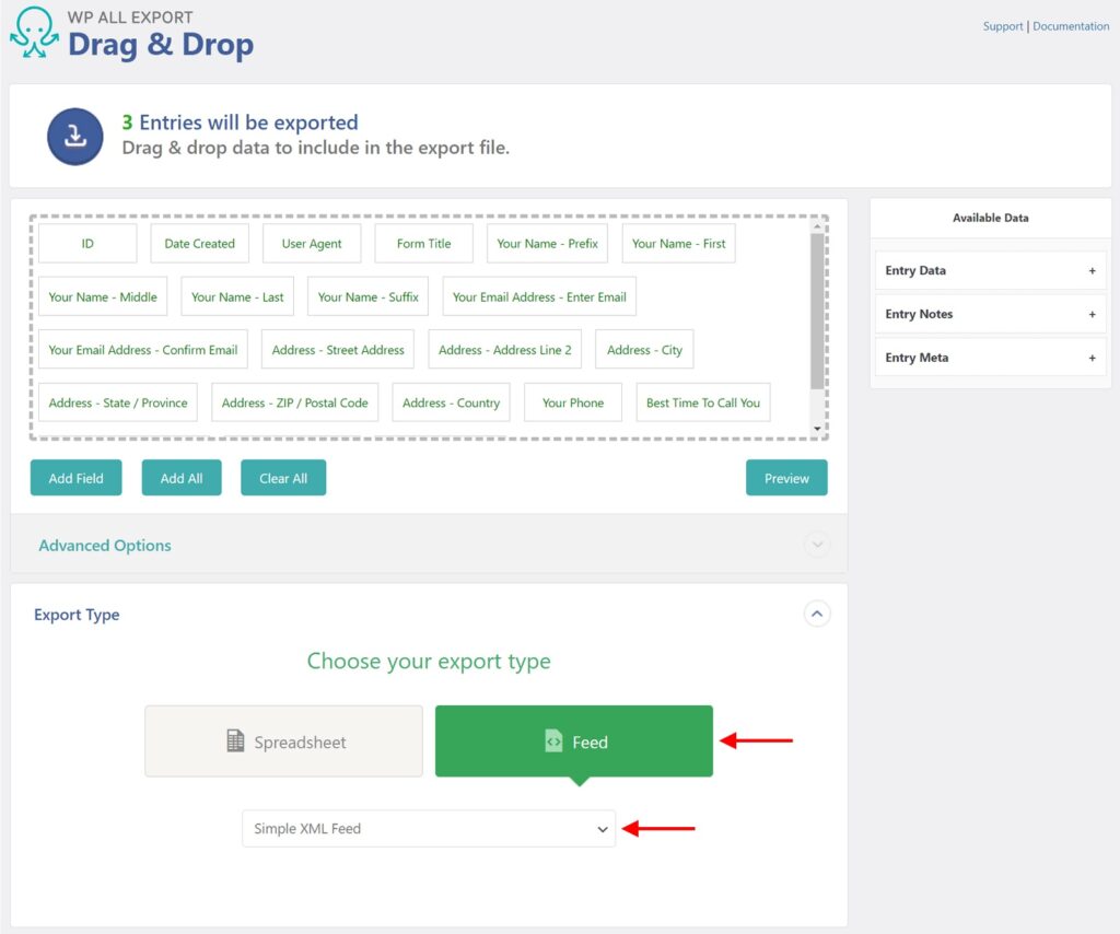 Gravity Forms Entries XML Export Type