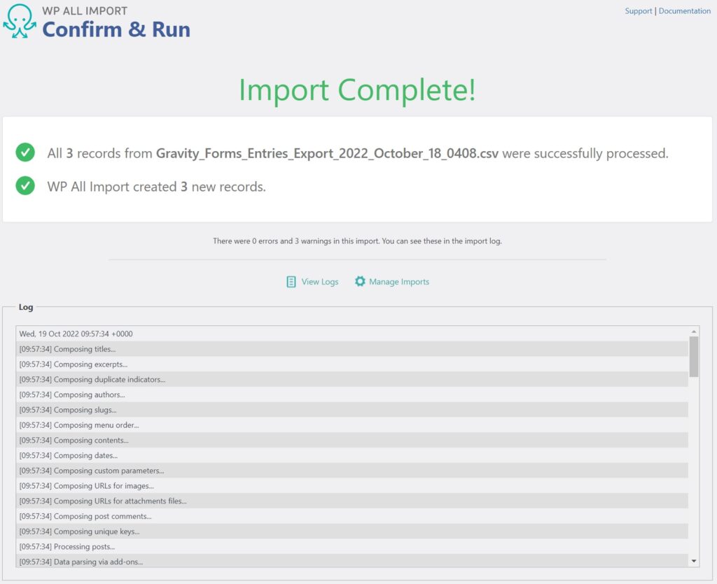 Import Gravity Forms Entries Complete