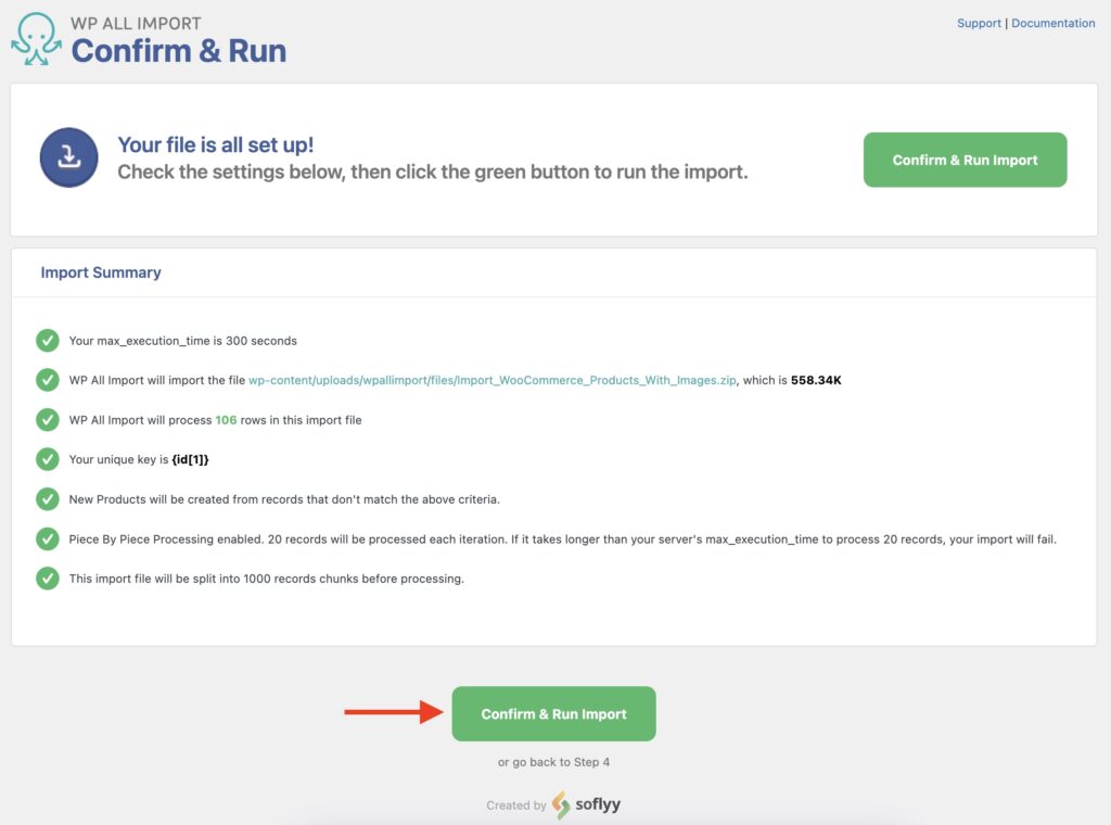 Importing a WooCommerce Product Gallery - Confirm and Run