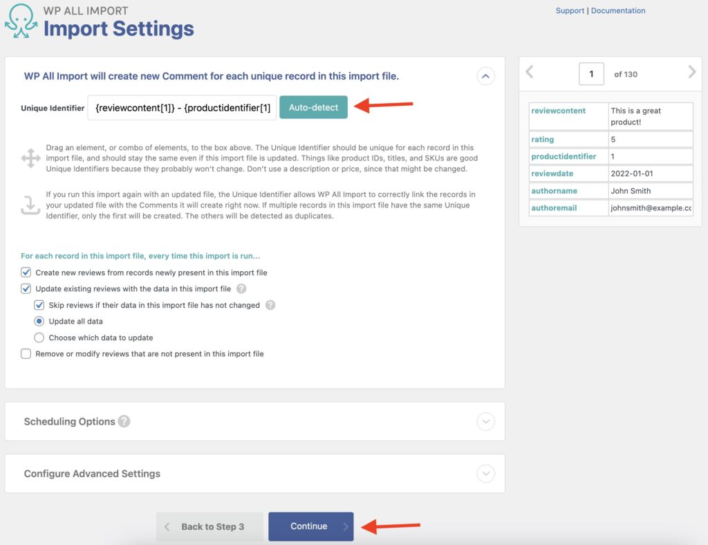 Import WooCommerce Reviews - Import Settings