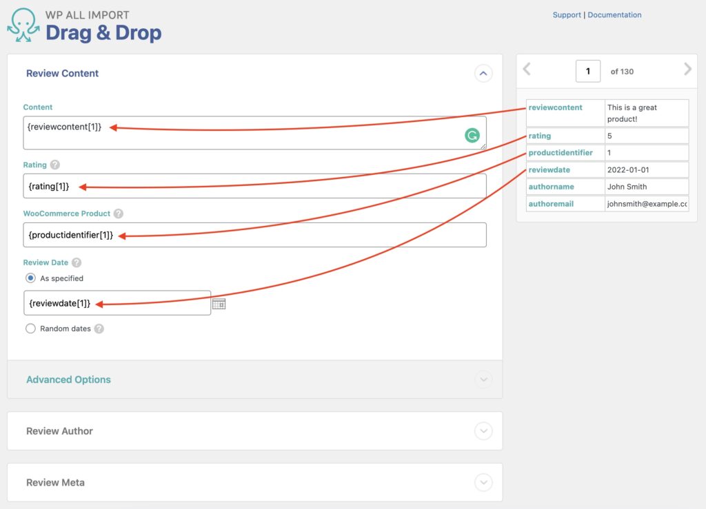 Import WooCommerce Reviews - Drag and Drop