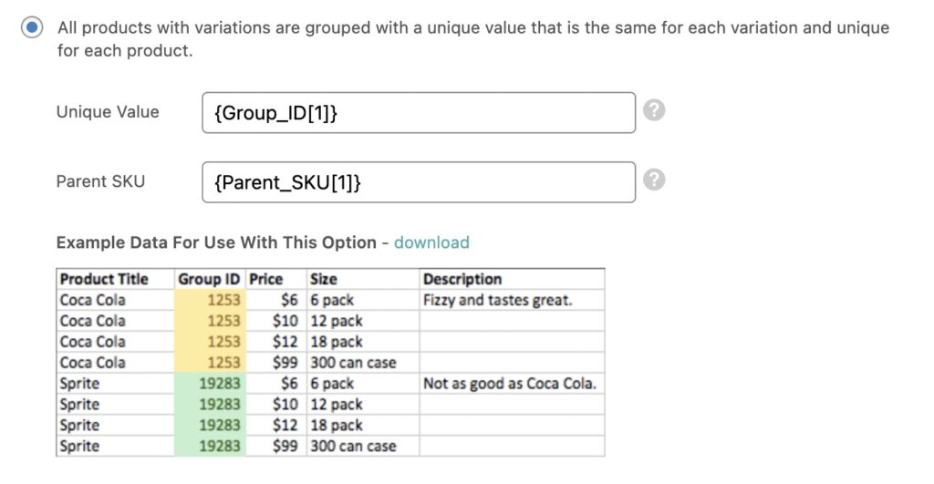 Importing Variable Products WooCommerce - Linking Variations by Group ID