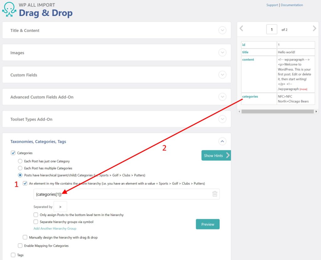Import WordPress Categories With Posts Final Options