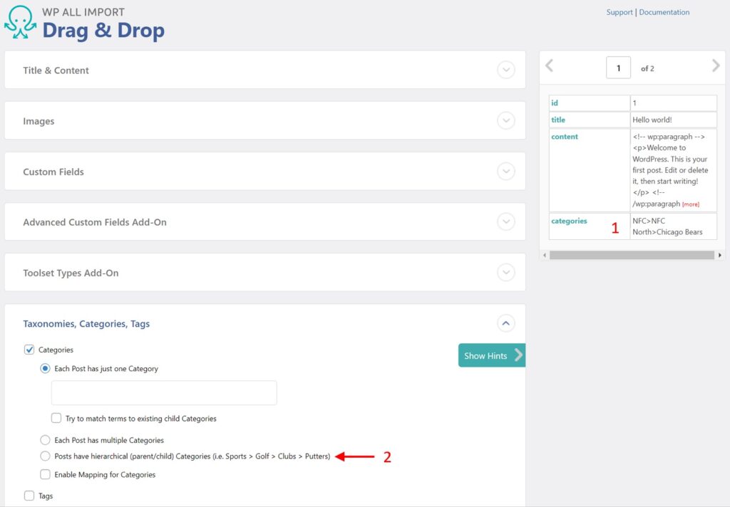 Import WordPress Categories With Posts Initial Options