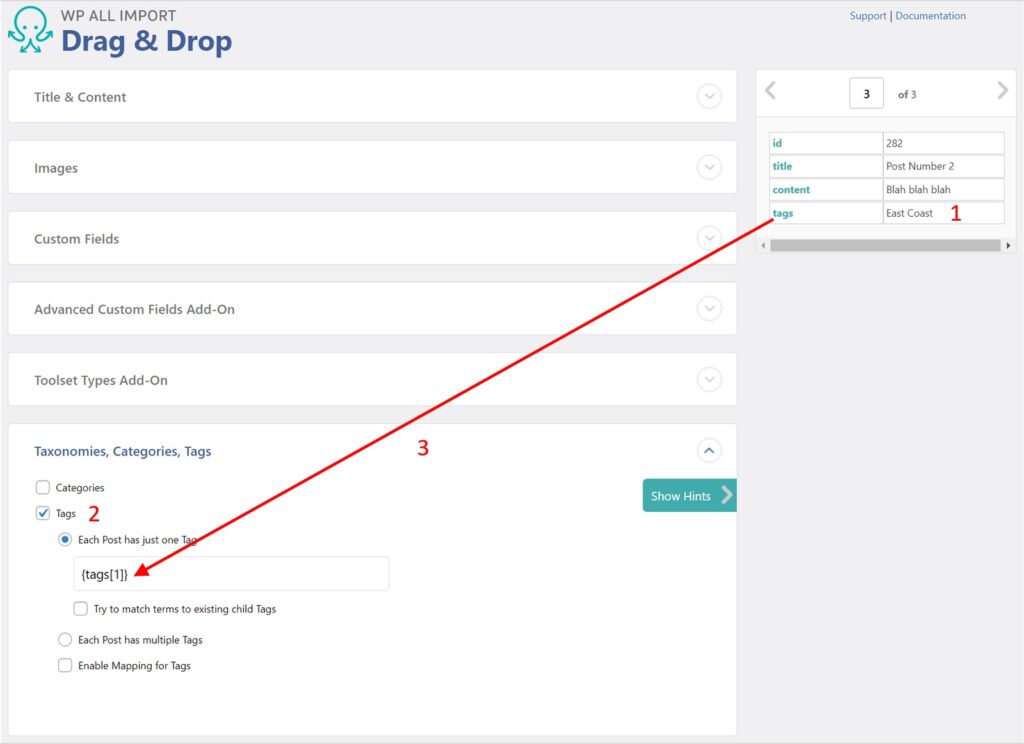 Import WordPress Tags With Posts Options
