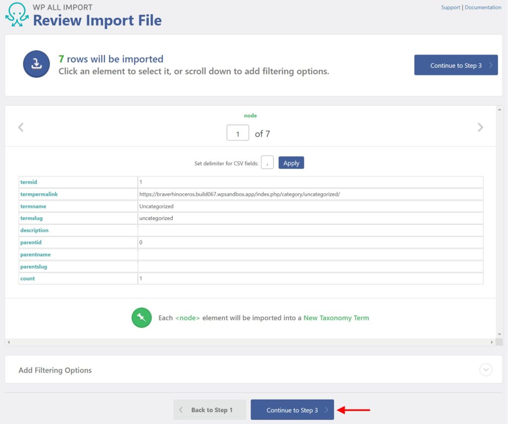 New Category Import Review Import File