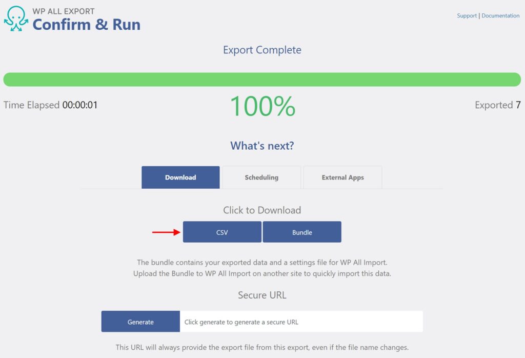 WordPress Category Export Confirm and Run