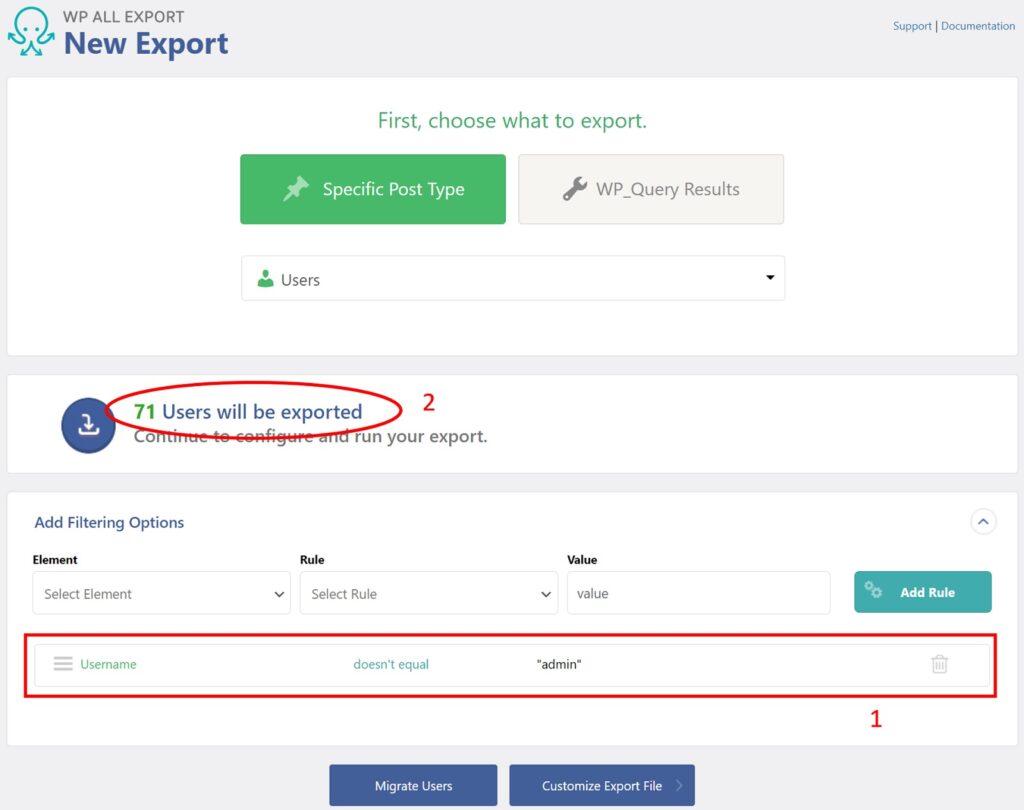WordPress User Export Applied Filter