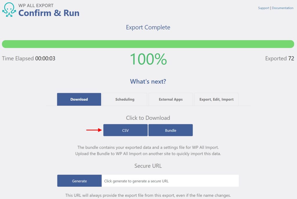 Export WordPress Users Confirm and Run