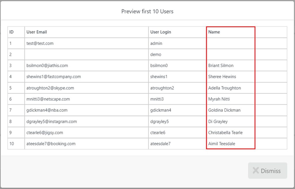 WordPress User Export Custom Field Preview