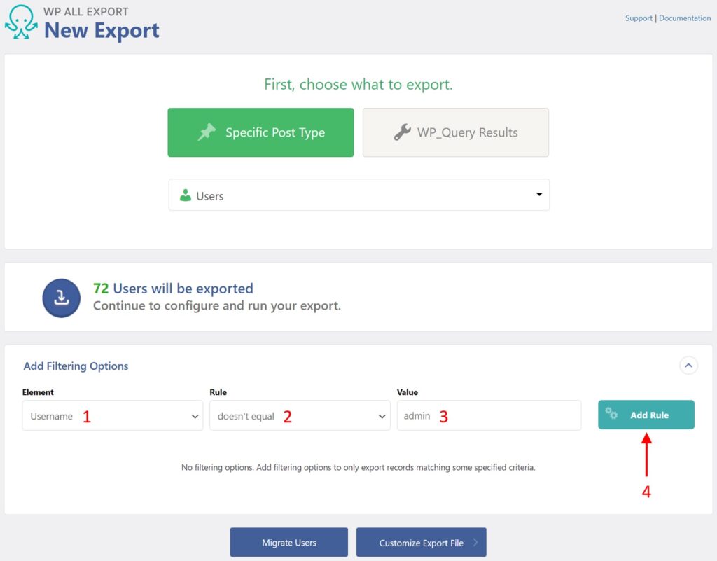 WordPress User Export Filters
