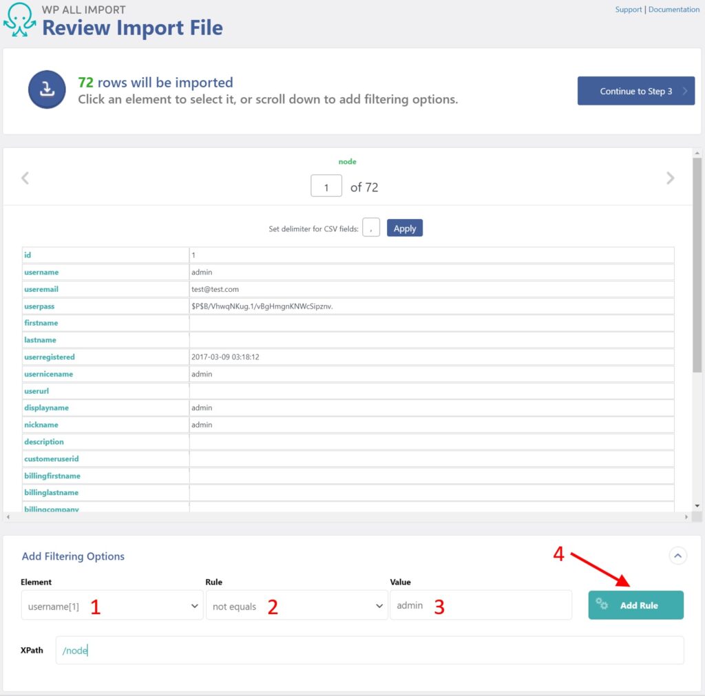 WordPress User Import Define Filter