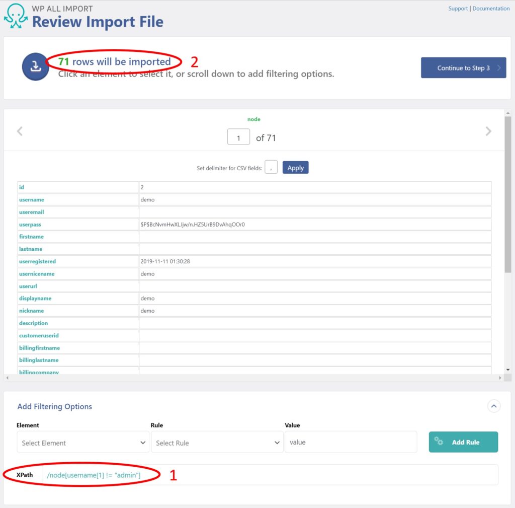 WordPress User Import Filter Applied