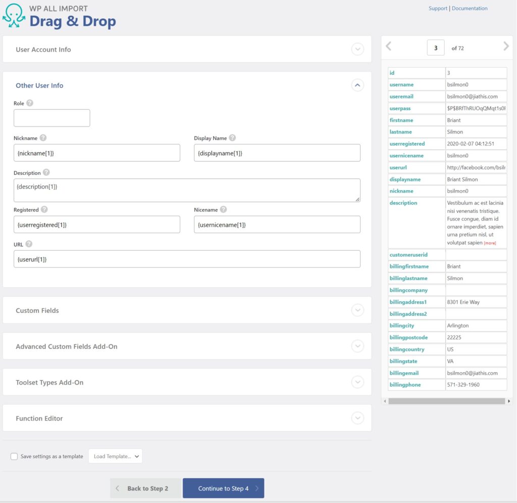 Import WordPress Users Drag and Drop Other User Info
