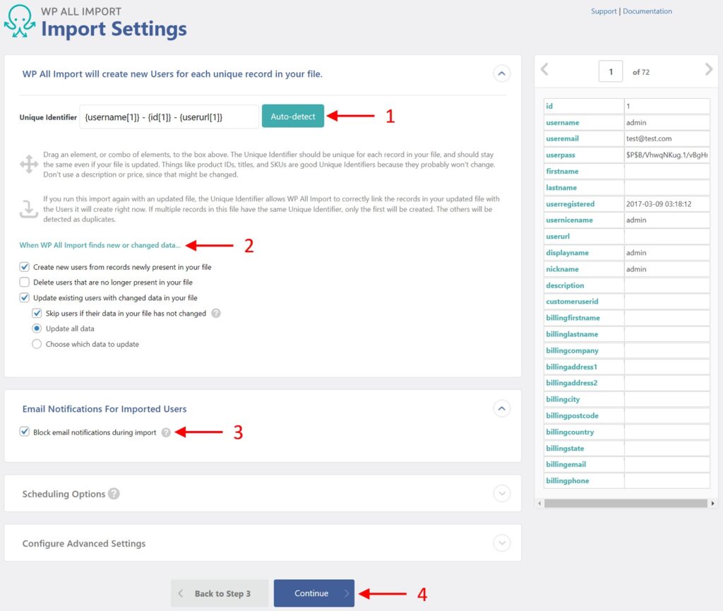 Import WordPress Users Import Settings