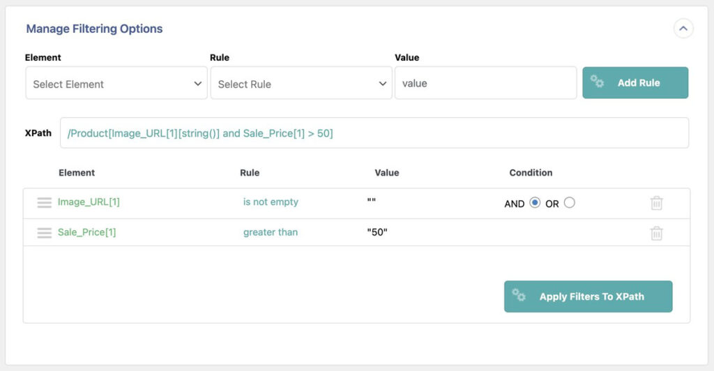 apply multiple filters with AND and OR conditions