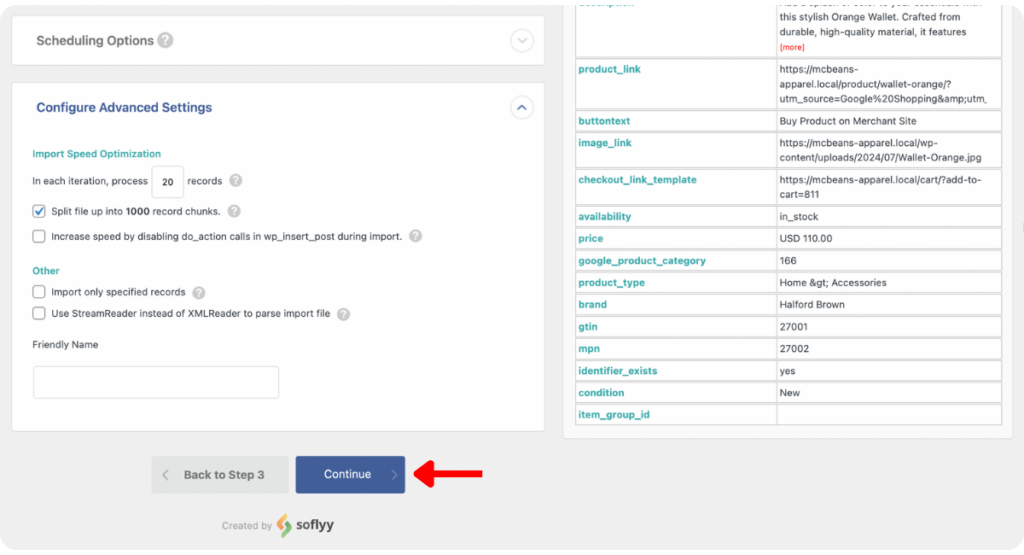 configure advanced affiliate product import and move to the next step